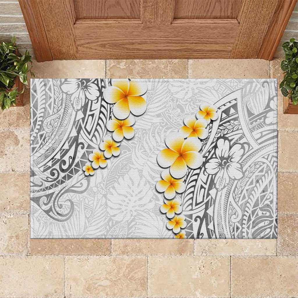 White Tropical Plumeria With Galaxy Polynesian Art Rubber Doormat LT14 White - Polynesian Pride