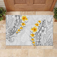 White Tropical Plumeria With Galaxy Polynesian Art Rubber Doormat LT14 White - Polynesian Pride