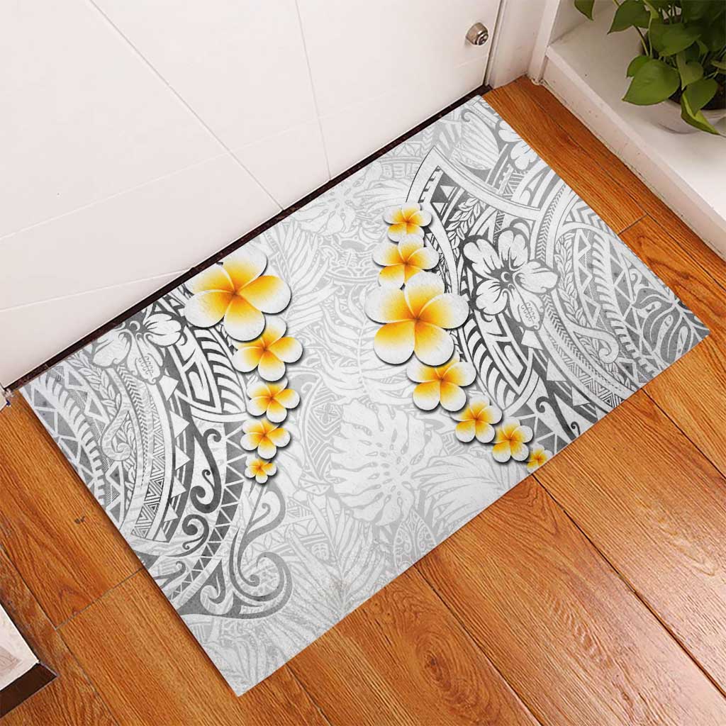 White Tropical Plumeria With Galaxy Polynesian Art Rubber Doormat LT14 - Polynesian Pride