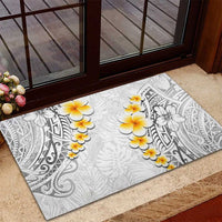 White Tropical Plumeria With Galaxy Polynesian Art Rubber Doormat LT14 - Polynesian Pride