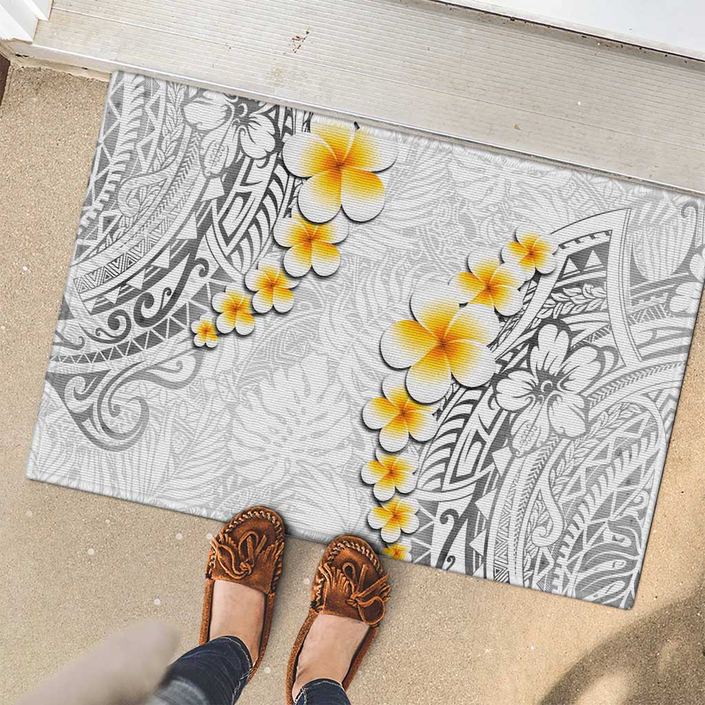 White Tropical Plumeria With Galaxy Polynesian Art Rubber Doormat LT14 - Polynesian Pride