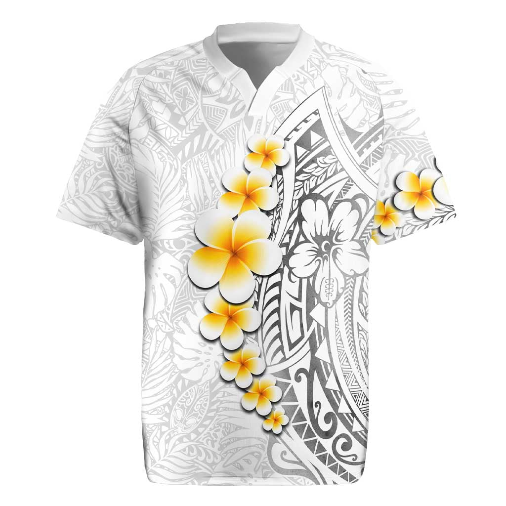 White Tropical Plumeria With Galaxy Polynesian Art Rugby Jersey LT14 White - Polynesian Pride
