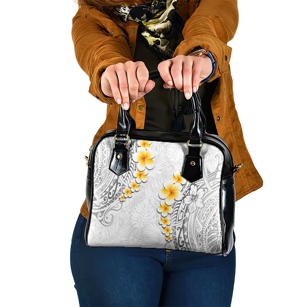 White Tropical Plumeria With Galaxy Polynesian Art Shoulder Handbag LT14 One Size White - Polynesian Pride