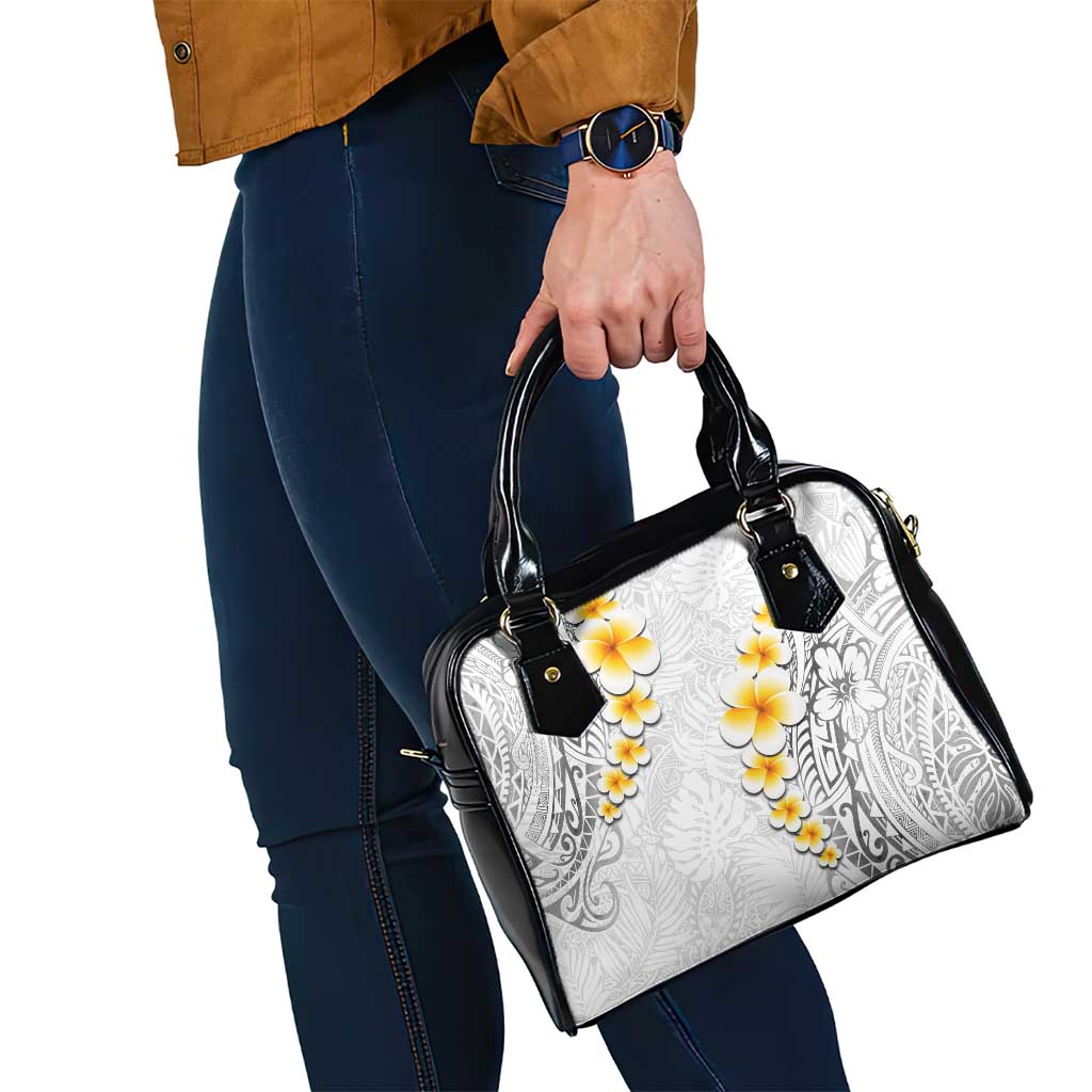 White Tropical Plumeria With Galaxy Polynesian Art Shoulder Handbag LT14 - Polynesian Pride