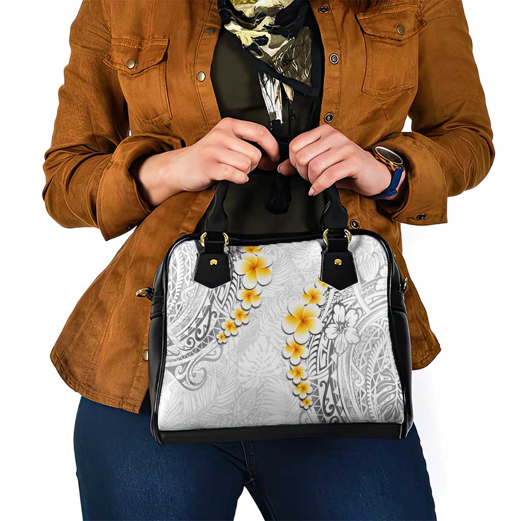 White Tropical Plumeria With Galaxy Polynesian Art Shoulder Handbag LT14 - Polynesian Pride