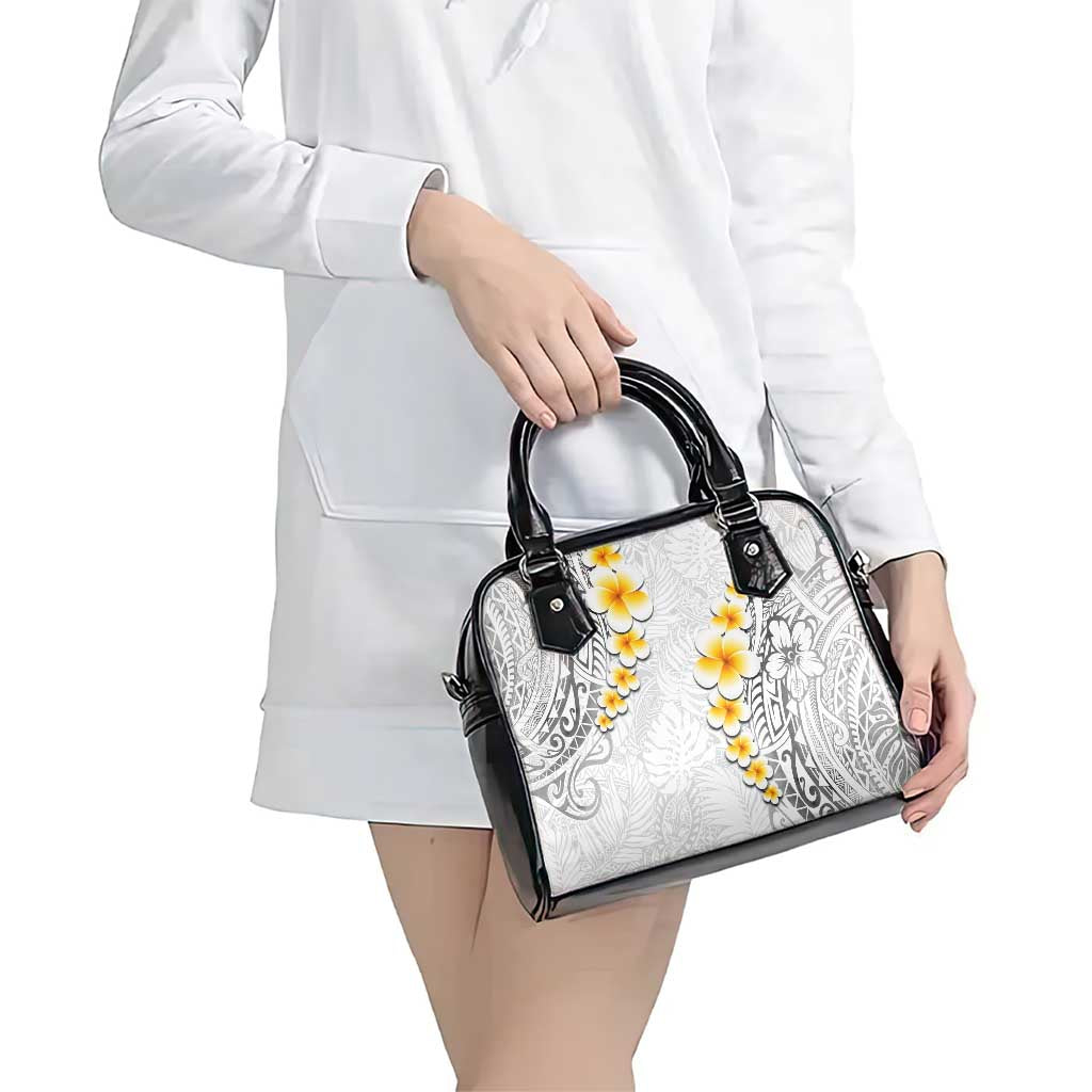 White Tropical Plumeria With Galaxy Polynesian Art Shoulder Handbag LT14 - Polynesian Pride