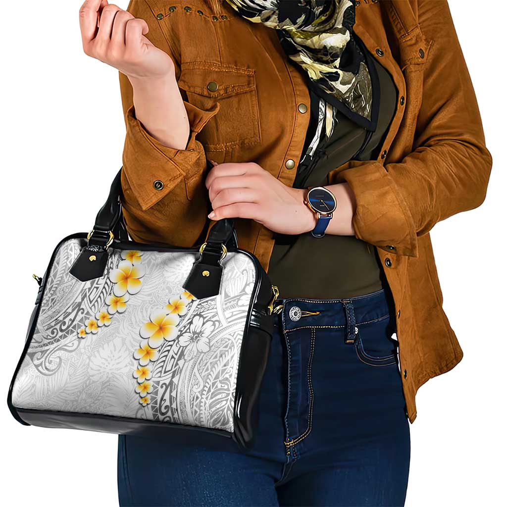 White Tropical Plumeria With Galaxy Polynesian Art Shoulder Handbag LT14 - Polynesian Pride