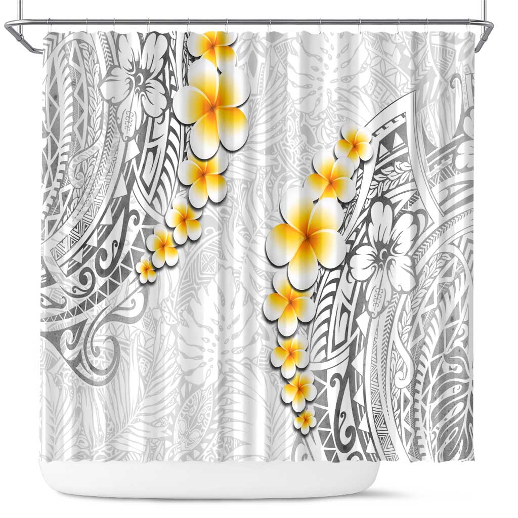 White Tropical Plumeria With Galaxy Polynesian Art Shower Curtain LT14 White - Polynesian Pride