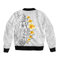 White Tropical Plumeria With Galaxy Polynesian Art Sleeve Zip Bomber Jacket LT14 - Polynesian Pride