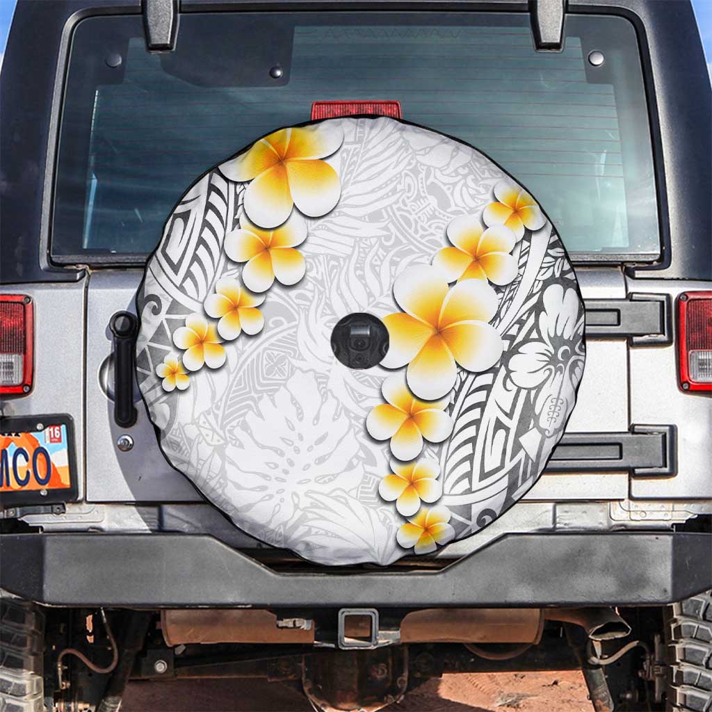 White Tropical Plumeria With Galaxy Polynesian Art Spare Tire Cover