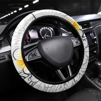 White Tropical Plumeria With Galaxy Polynesian Art Steering Wheel Cover LT14 Universal Fit White - Polynesian Pride