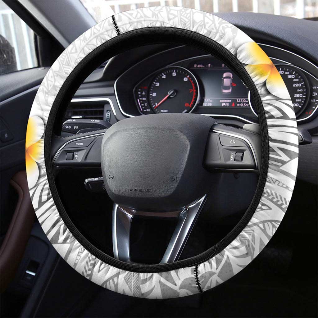White Tropical Plumeria With Galaxy Polynesian Art Steering Wheel Cover LT14 - Polynesian Pride