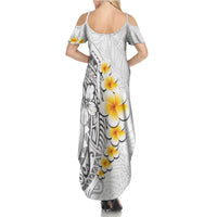 White Tropical Plumeria With Galaxy Polynesian Art Summer Maxi Dress LT14 - Polynesian Pride