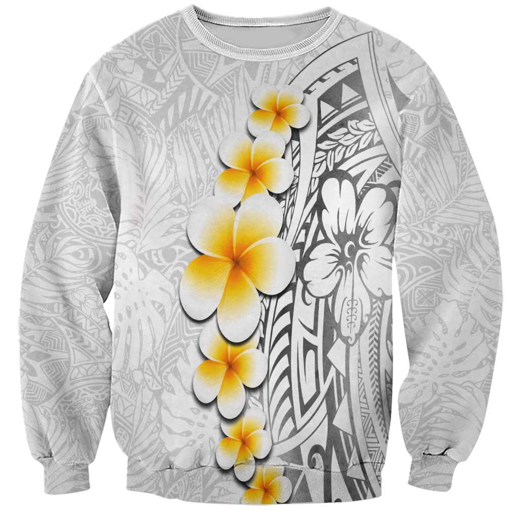White Tropical Plumeria With Galaxy Polynesian Art Sweatshirt LT14 Unisex White - Polynesian Pride
