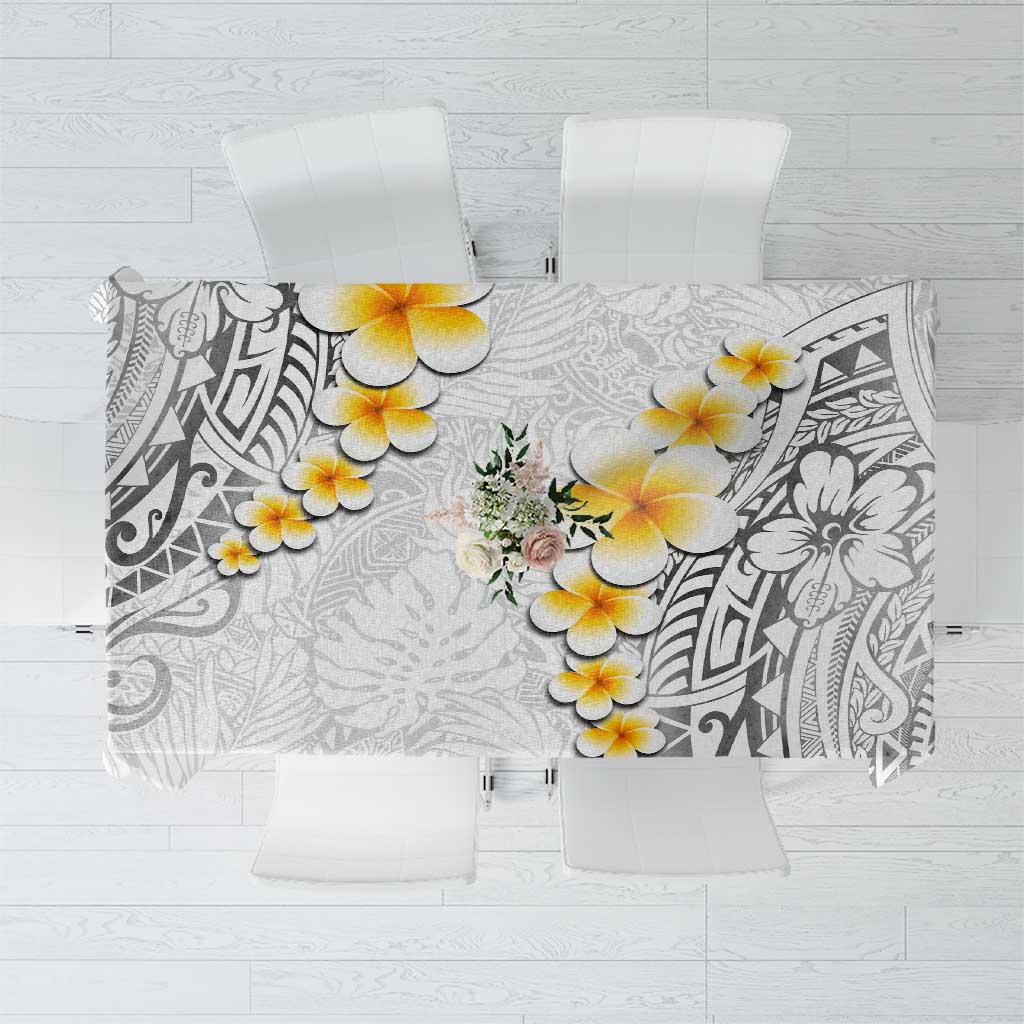 White Tropical Plumeria With Galaxy Polynesian Art Tablecloth