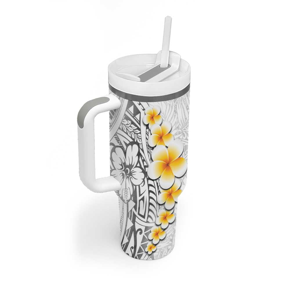 White Tropical Plumeria With Galaxy Polynesian Art Tumbler With Handle LT14 - Polynesian Pride