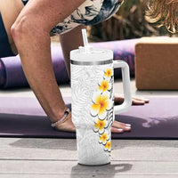 White Tropical Plumeria With Galaxy Polynesian Art Tumbler With Handle LT14 - Polynesian Pride