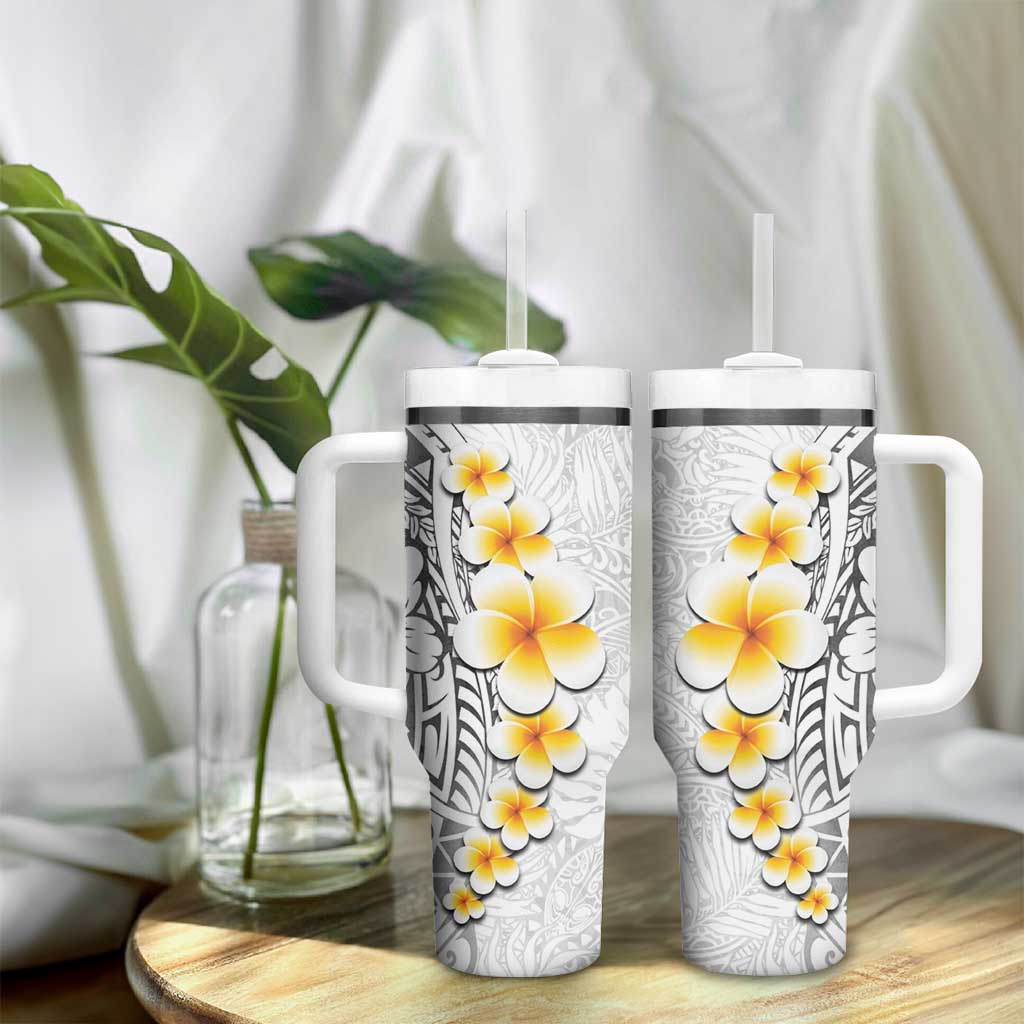 White Tropical Plumeria With Galaxy Polynesian Art Tumbler With Handle LT14 - Polynesian Pride
