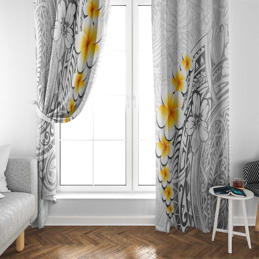 White Tropical Plumeria With Galaxy Polynesian Art Window Curtain LT14 - Polynesian Pride