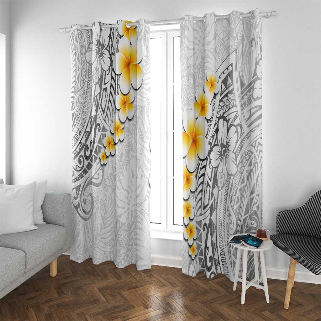 White Tropical Plumeria With Galaxy Polynesian Art Window Curtain LT14 With Grommets White - Polynesian Pride