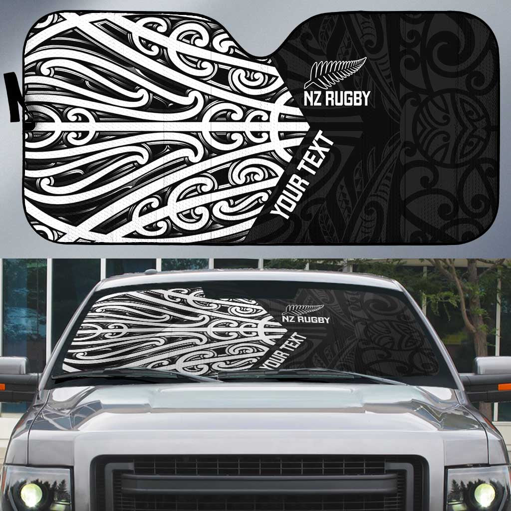 New Zealand Silver Fern Rugby Custom Auto Sun Shade Maori Koru Go Black Fern LT14 Black - Polynesian Pride