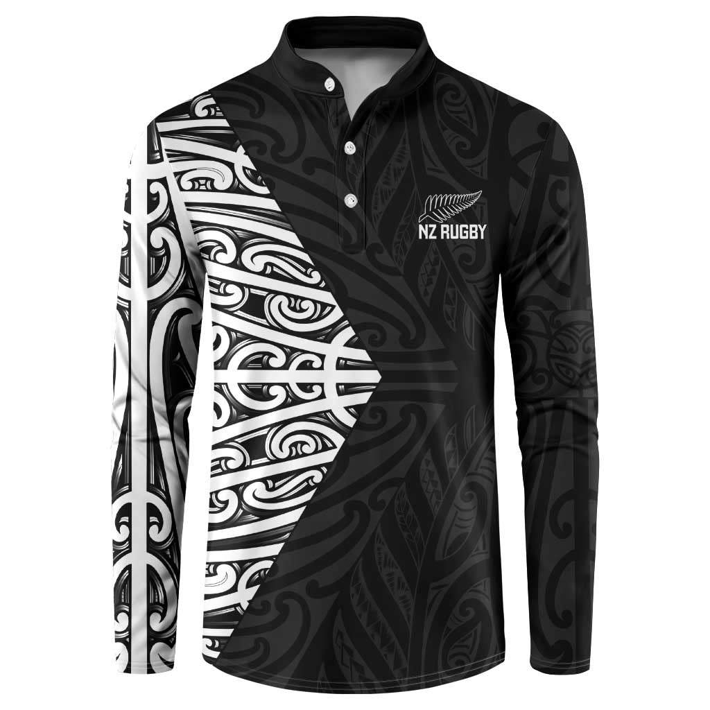New Zealand Silver Fern Rugby Custom Button Sweatshirt Maori Koru Go Black Fern LT14 Black - Polynesian Pride