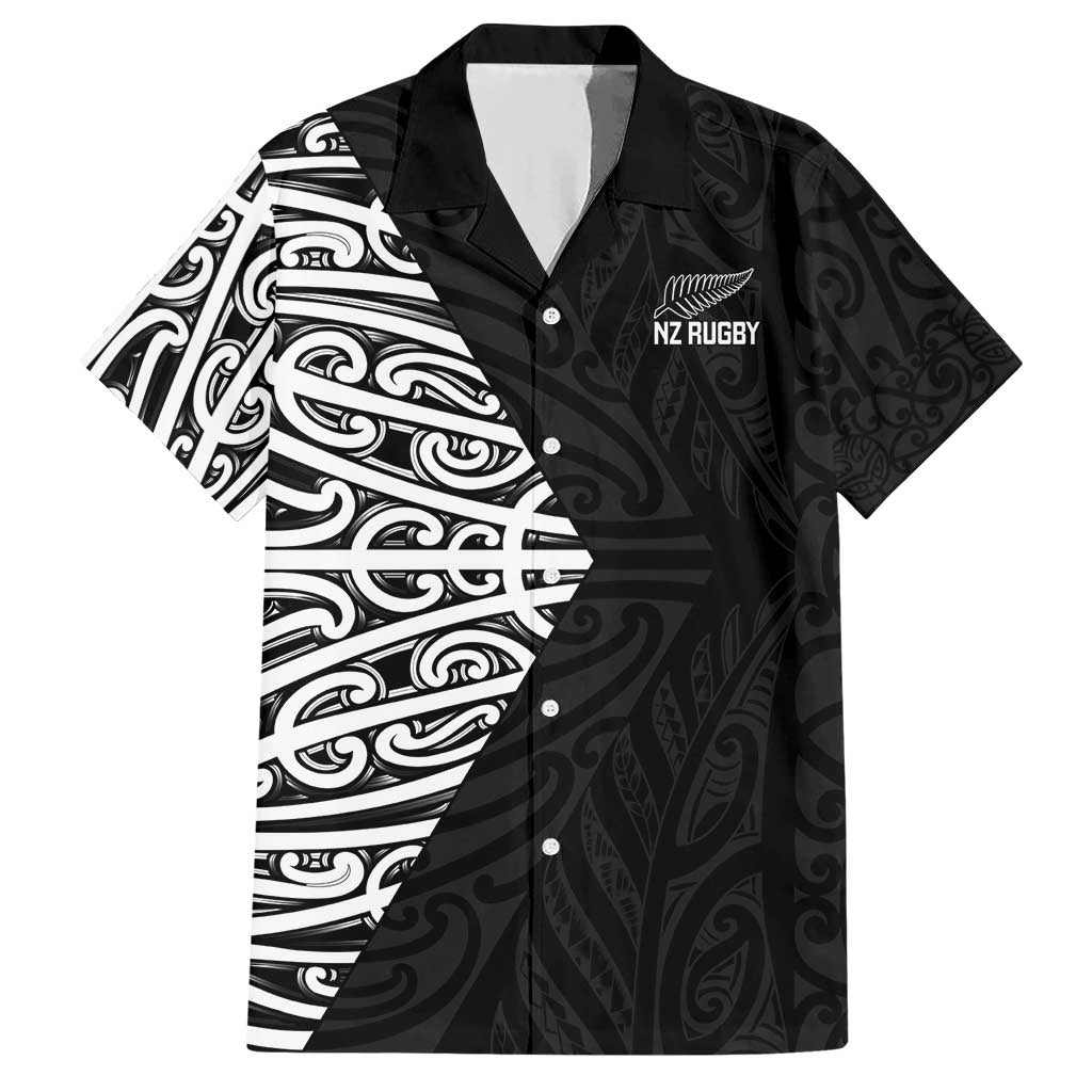 New Zealand Silver Fern Rugby Custom Hawaiian Shirt Maori Koru Go Black Fern LT14 Black - Polynesian Pride