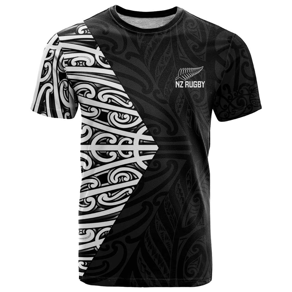 New Zealand Silver Fern Rugby Custom T Shirt Maori Koru Go Black Fern LT14 Black - Polynesian Pride