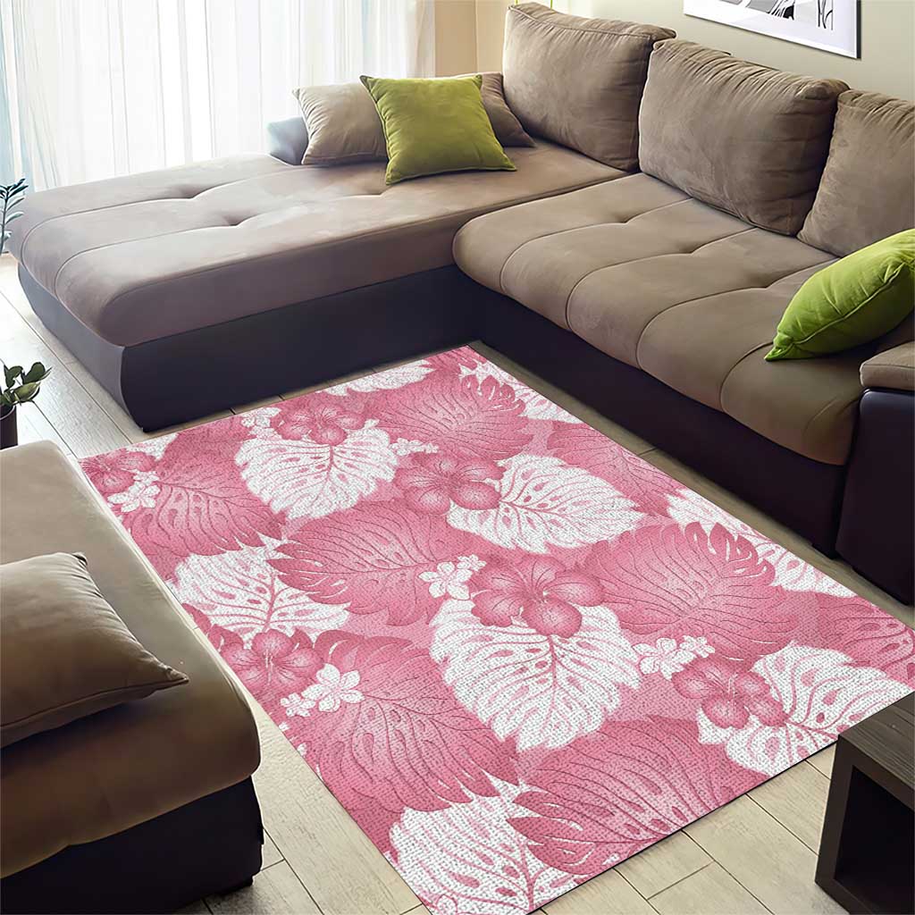 Pink Aloha Hawaii Area Rug Monstera Hibiscus Plumeria Seamless Vibes LT14 - Polynesian Pride