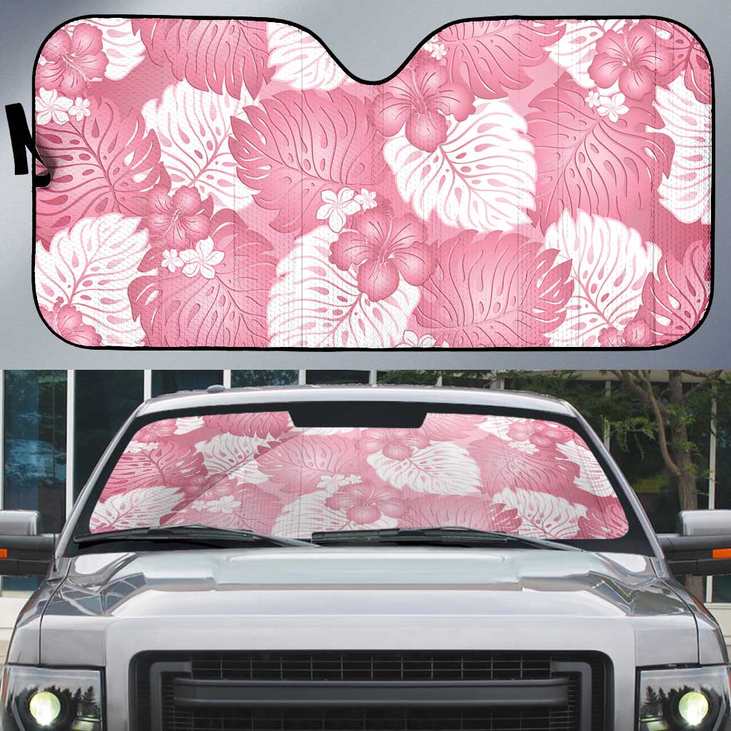 Pink Aloha Hawaii Auto Sun Shade Monstera Hibiscus Plumeria Seamless Vibes LT14 Pink - Polynesian Pride