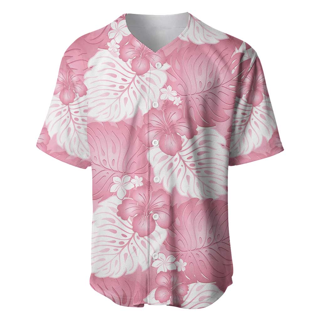 Pink Aloha Hawaii Baseball Jersey Monstera Hibiscus Plumeria Seamless Vibes LT14 Pink - Polynesian Pride