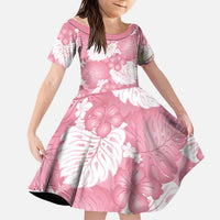Pink Aloha Hawaii Kid Short Sleeve Dress Monstera Hibiscus Plumeria Seamless Vibes LT14 KID Pink - Polynesian Pride