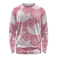 Pink Aloha Hawaii Long Sleeve Shirt Monstera Hibiscus Plumeria Seamless Vibes LT14 Unisex Pink - Polynesian Pride