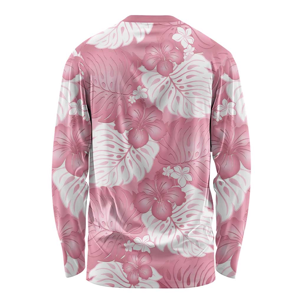 Pink Aloha Hawaii Long Sleeve Shirt Monstera Hibiscus Plumeria Seamless Vibes LT14 - Polynesian Pride