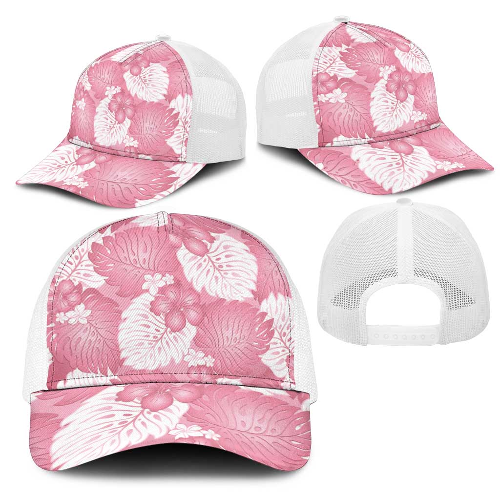 Pink Aloha Hawaii Mesh Trucker Cap Monstera Hibiscus Plumeria Seamless Vibes LT14 - Polynesian Pride