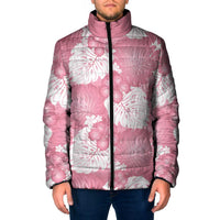 Pink Aloha Hawaii Padded Jacket Monstera Hibiscus Plumeria Seamless Vibes LT14 Men Pink - Polynesian Pride