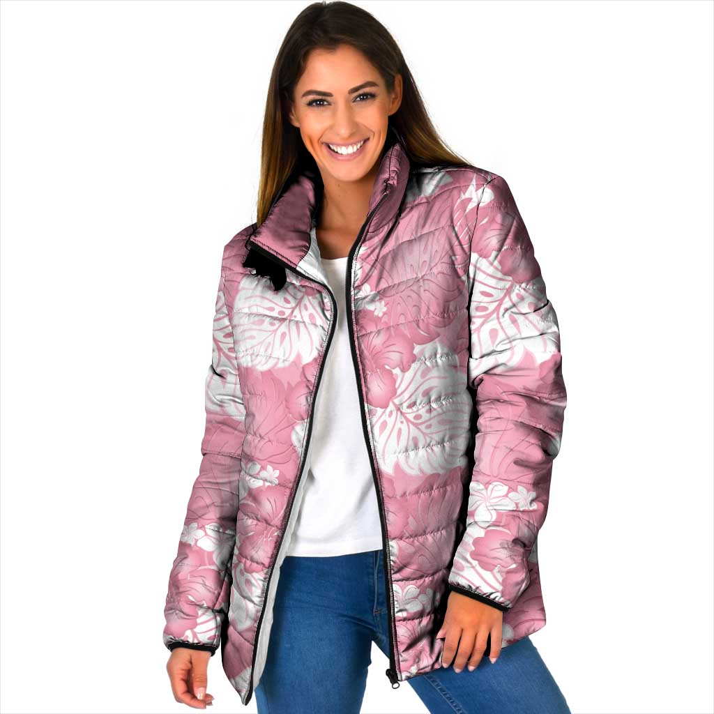 Pink Aloha Hawaii Padded Jacket Monstera Hibiscus Plumeria Seamless Vibes LT14 Women Pink - Polynesian Pride