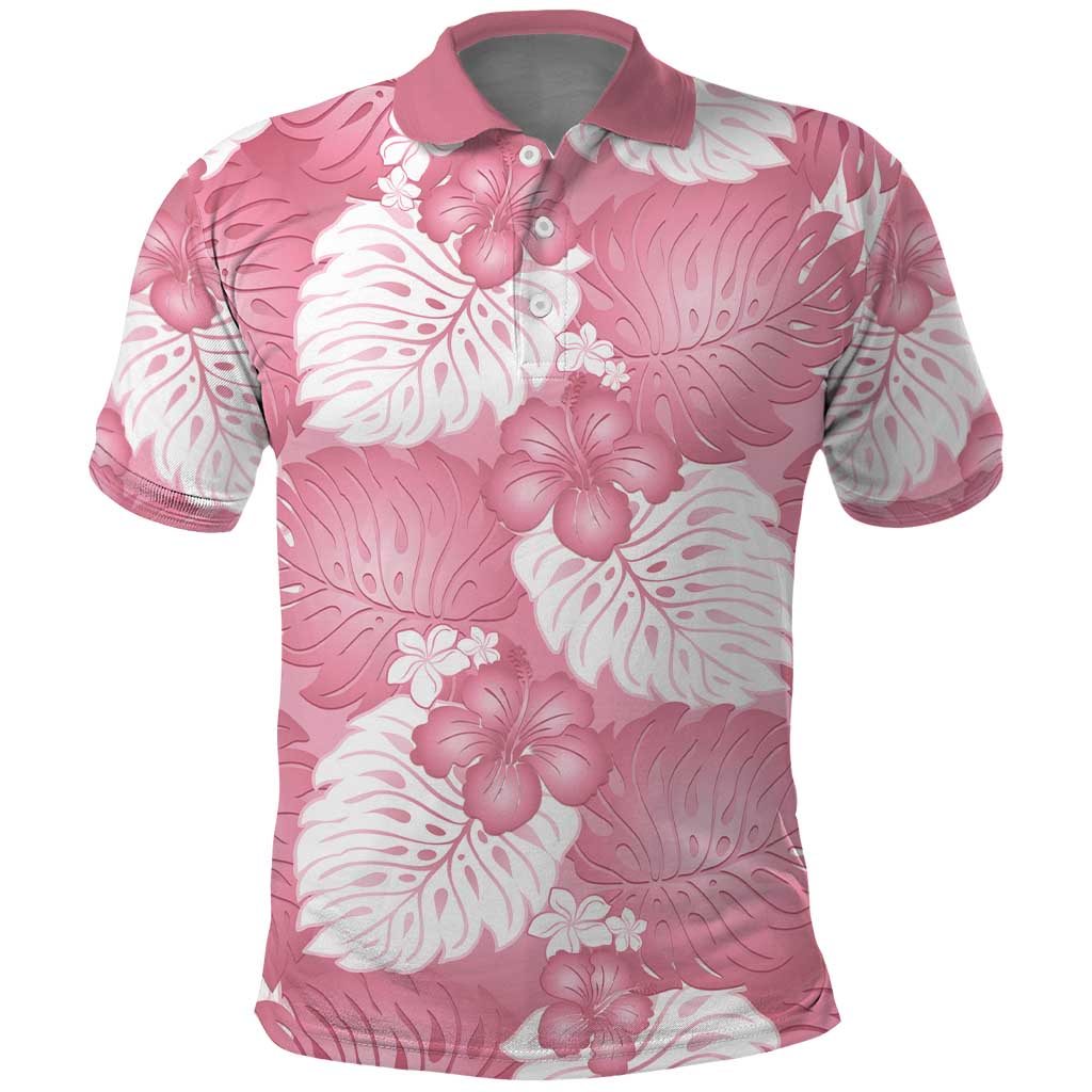 Pink Aloha Hawaii Polo Shirt Monstera Hibiscus Plumeria Seamless Vibes LT14 Pink - Polynesian Pride