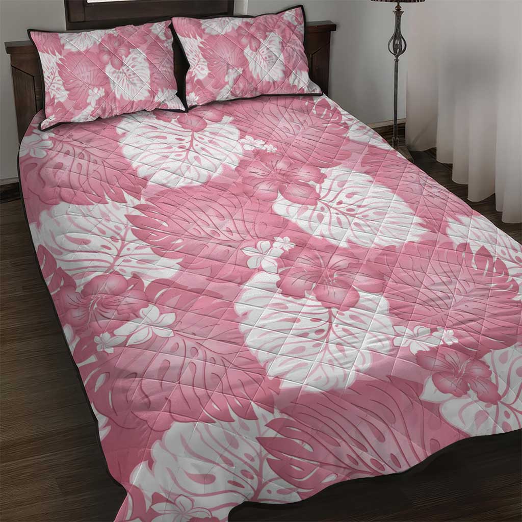 Pink Aloha Hawaii Quilt Bed Set Monstera Hibiscus Plumeria Seamless Vibes LT14 Pink - Polynesian Pride