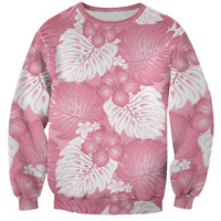 Pink Aloha Hawaii Sweatshirt Monstera Hibiscus Plumeria Seamless Vibes LT14 Unisex Pink - Polynesian Pride