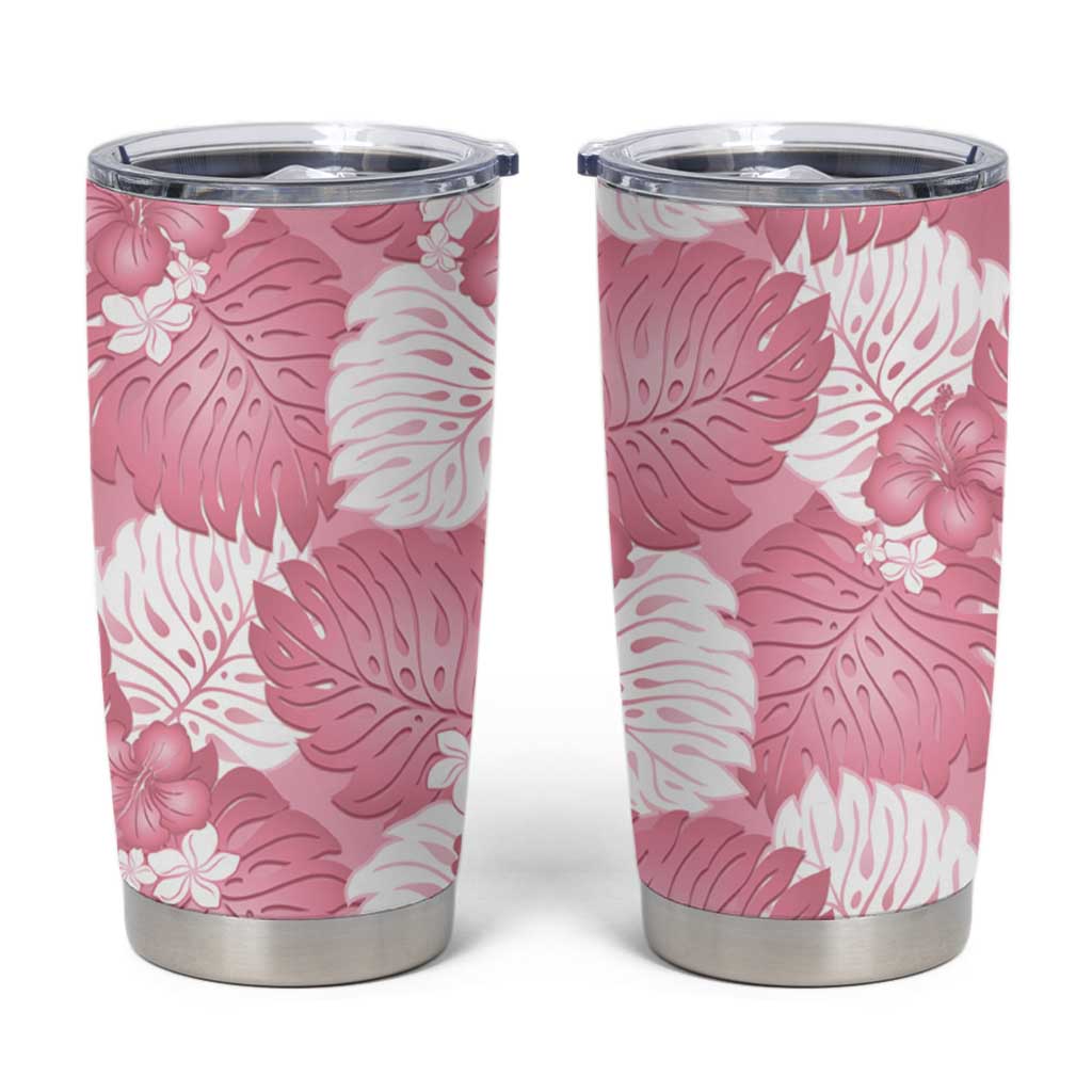 Pink Aloha Hawaii Tumbler Cup Monstera Hibiscus Plumeria Seamless Vibes LT14 Pink - Polynesian Pride