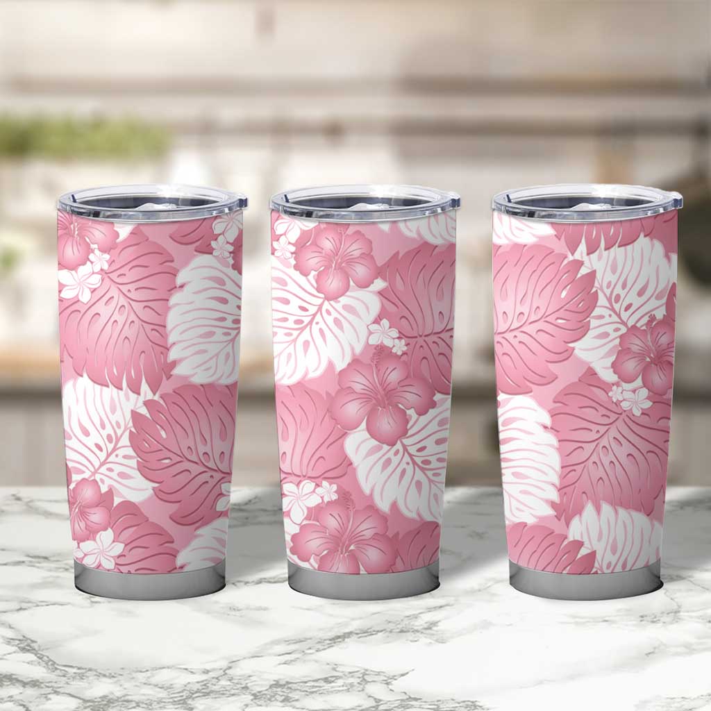 Pink Aloha Hawaii Tumbler Cup Monstera Hibiscus Plumeria Seamless Vibes LT14 - Polynesian Pride