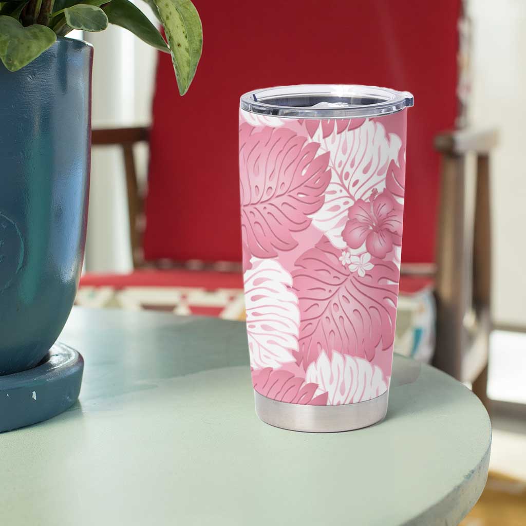 Pink Aloha Hawaii Tumbler Cup Monstera Hibiscus Plumeria Seamless Vibes LT14 - Polynesian Pride