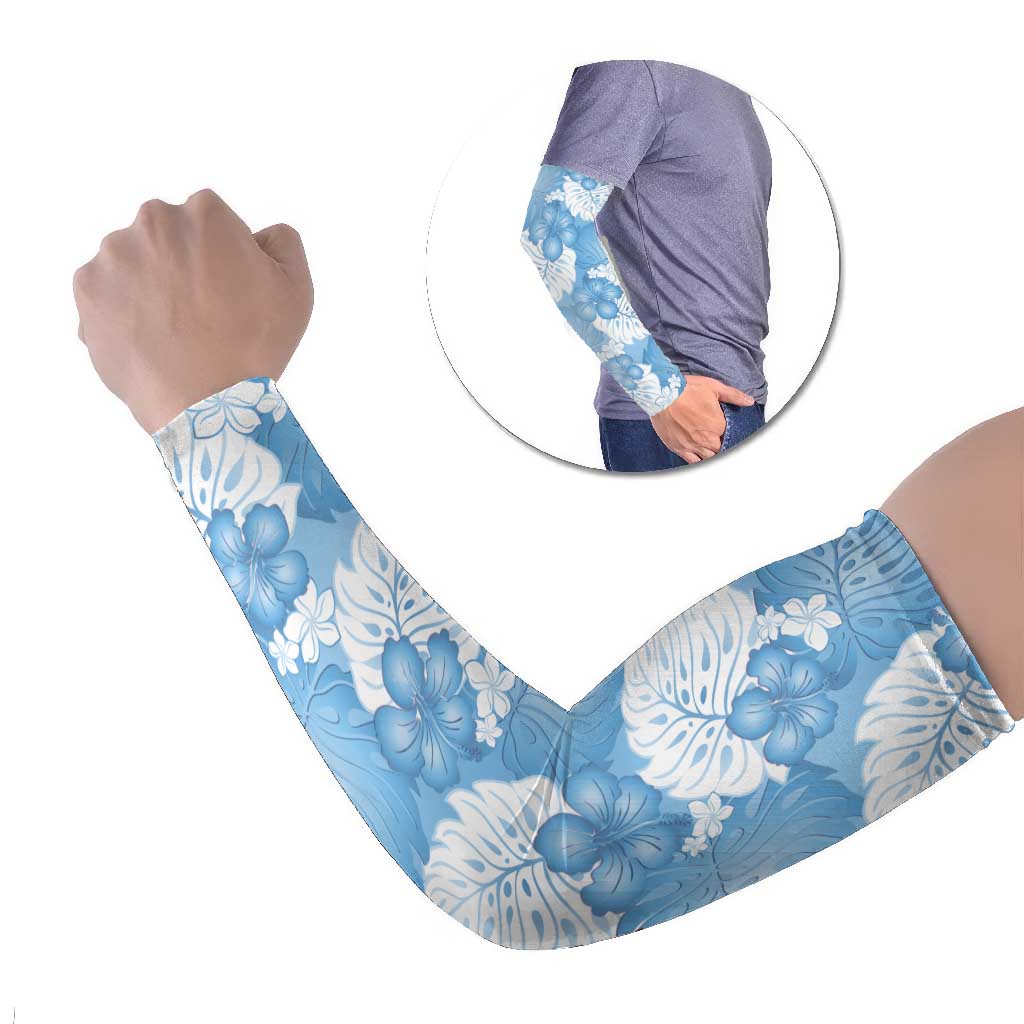 Blue Aloha Hawaii Arm Sleeves Monstera Hibiscus Plumeria Seamless Vibes LT14 Set of 2 Blue - Polynesian Pride
