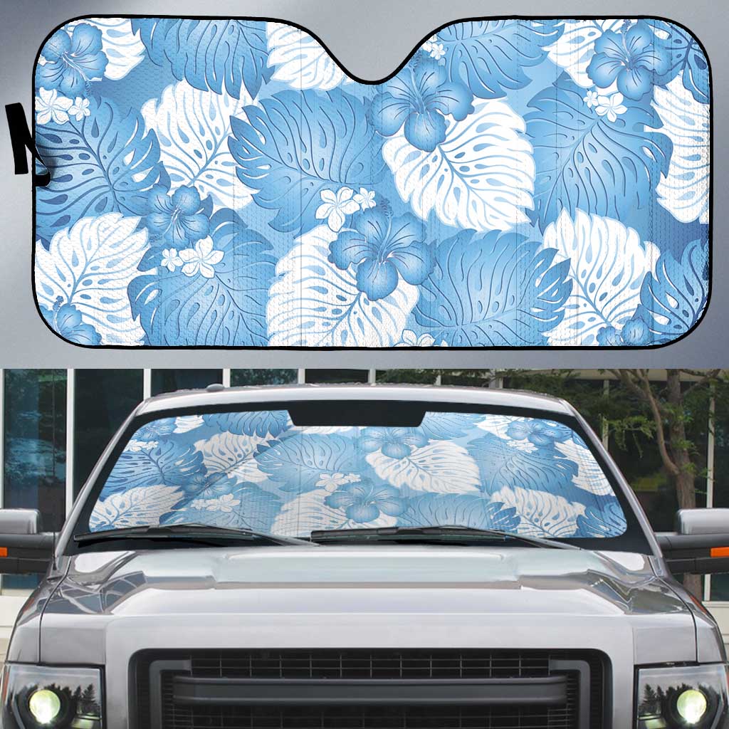 Blue Aloha Hawaii Auto Sun Shade Monstera Hibiscus Plumeria Seamless Vibes LT14 Blue - Polynesian Pride