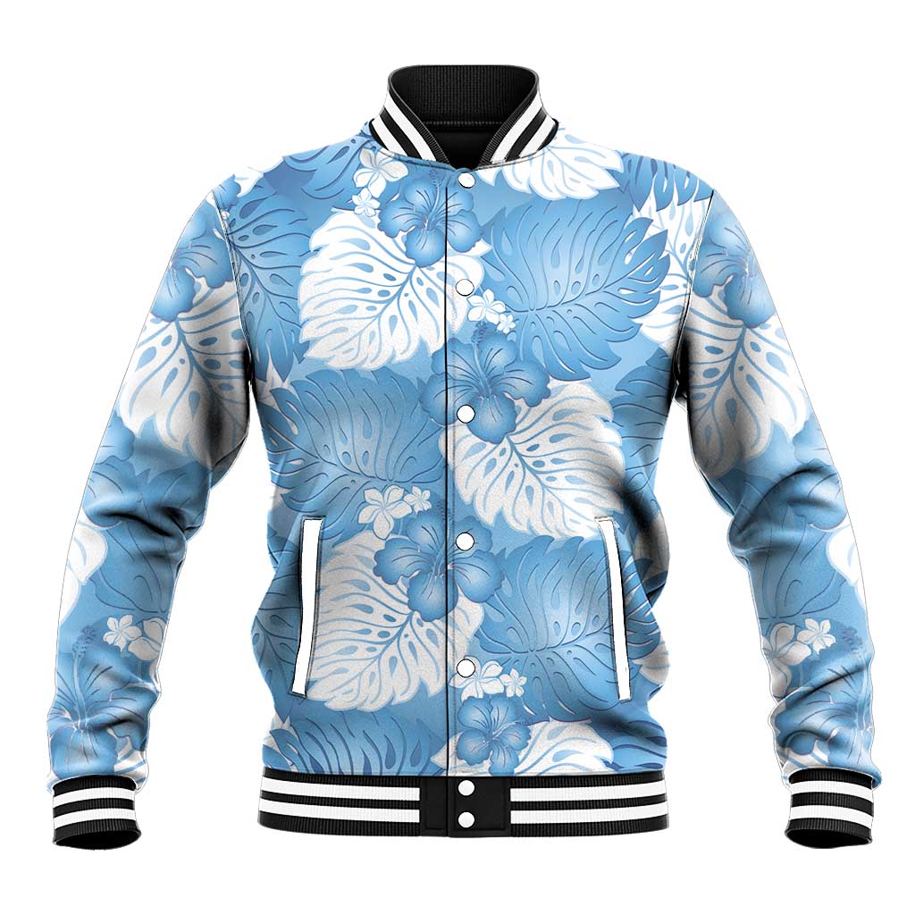 Blue Aloha Hawaii Baseball Jacket Monstera Hibiscus Plumeria Seamless Vibes LT14 Unisex Blue - Polynesian Pride