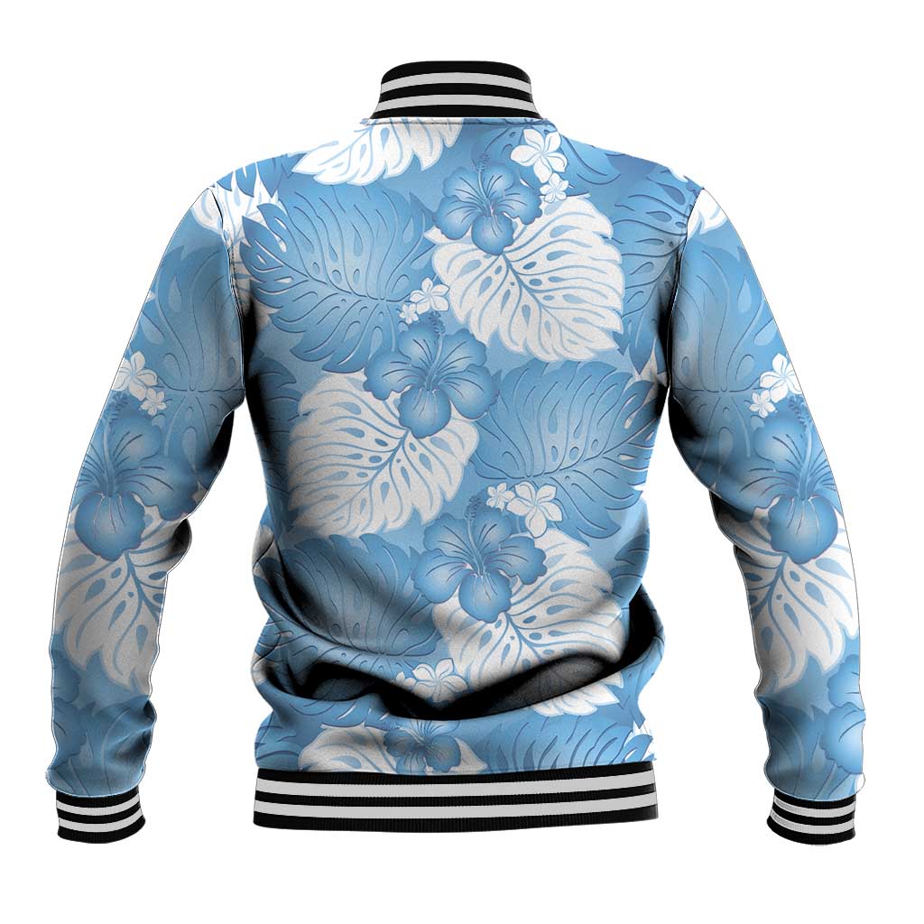 Blue Aloha Hawaii Baseball Jacket Monstera Hibiscus Plumeria Seamless Vibes LT14 - Polynesian Pride
