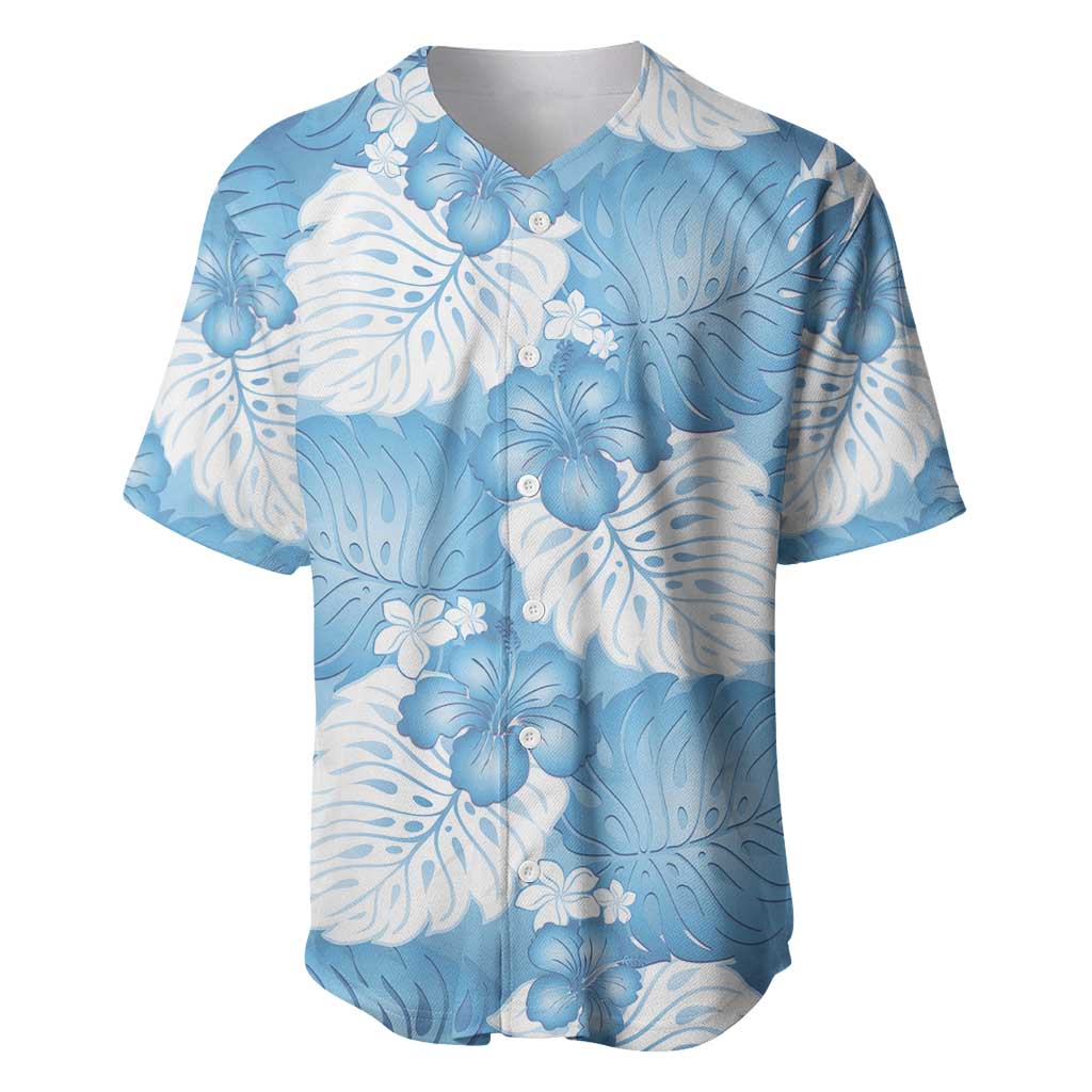Blue Aloha Hawaii Baseball Jersey Monstera Hibiscus Plumeria Seamless Vibes LT14 Blue - Polynesian Pride