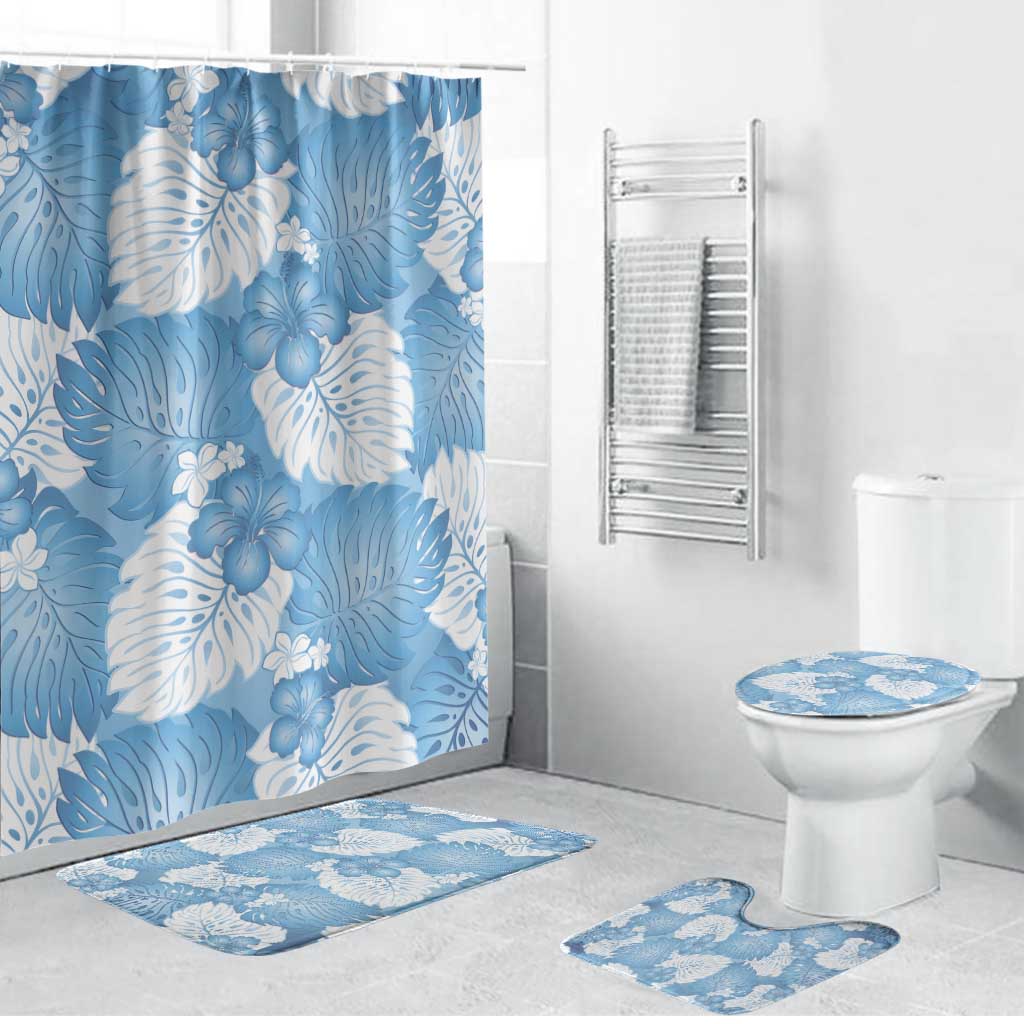 Blue Aloha Hawaii Bathroom Set Monstera Hibiscus Plumeria Seamless Vibes LT14 Bathroom Set (4 pcs) Blue - Polynesian Pride