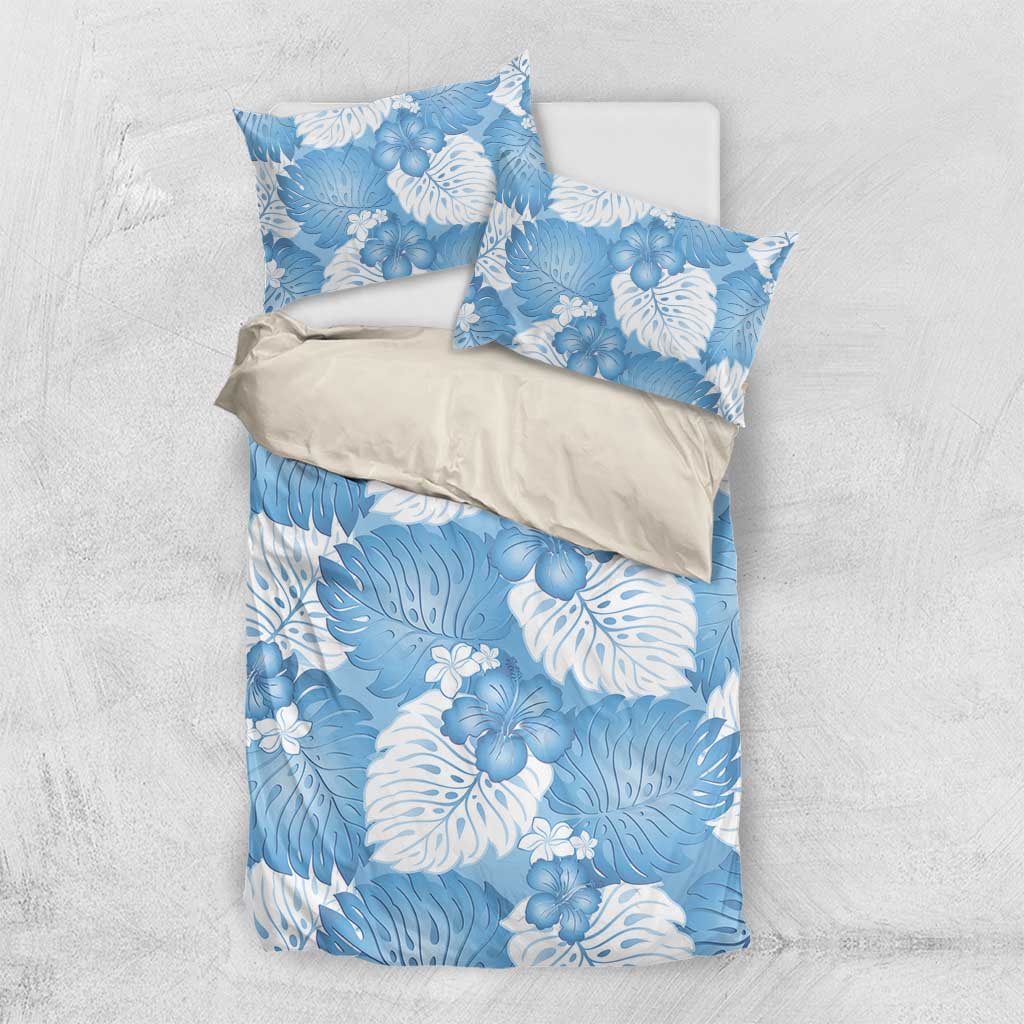 Blue Aloha Hawaii Bedding Set Monstera Hibiscus Plumeria Seamless Vibes LT14 US Twin 172cm x 218cm Blue - Polynesian Pride